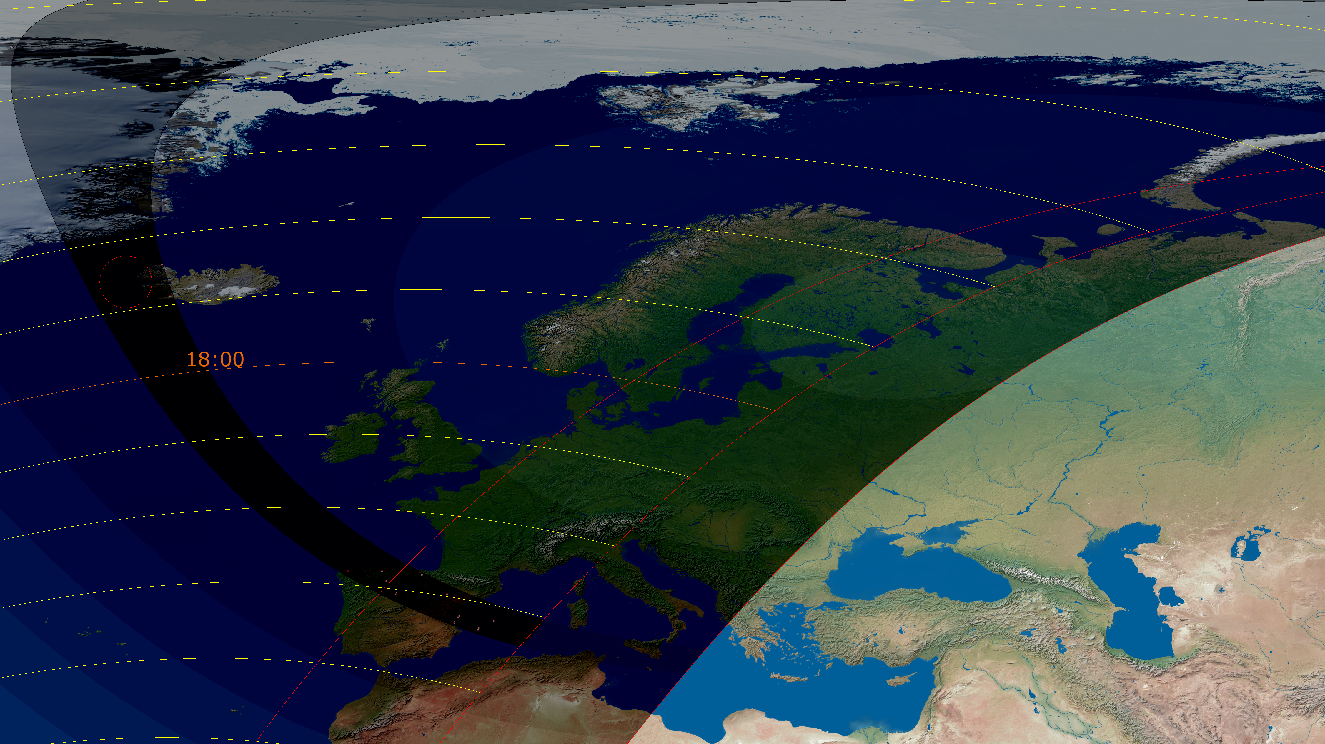 Mapa europeu do eclipse solar de 12 de Agosto de 2026