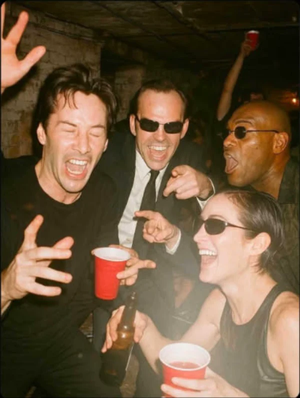 The main cast of The Matrix in an informal photograph